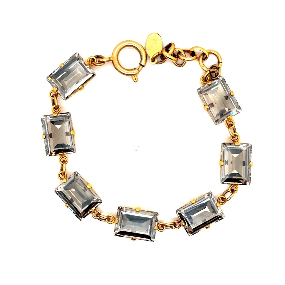 Catherine Popesco France Gold Tone Smoky Grey Emerald Cut Crystal Bracelet